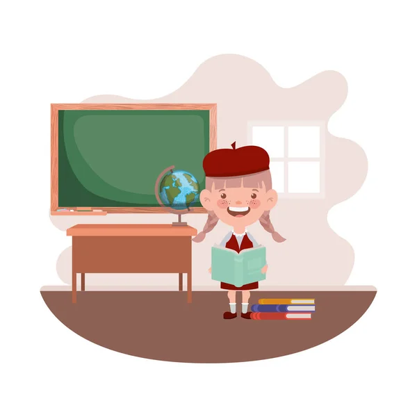 Студентка дівчина з шкільними приладдям в класі — стоковий вектор