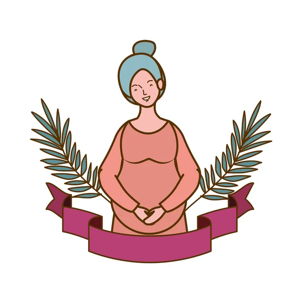 Vrouw zwanger met decoratieve lint — Stockvector