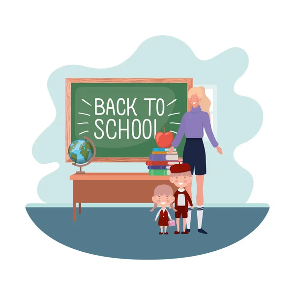 Frau mit Kindern zurück zur Schule — Stockvektor