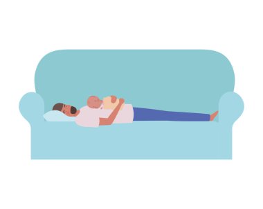 kollarında yeni doğmuş bebek ile oturan genç adam