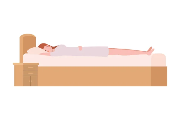 Mladá žena v posteli s lůžkovou pózací — Stockový vektor