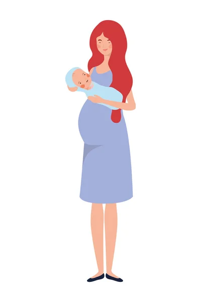 Kvinna stående med en nyfödd bebis i famnen — Stock vektor