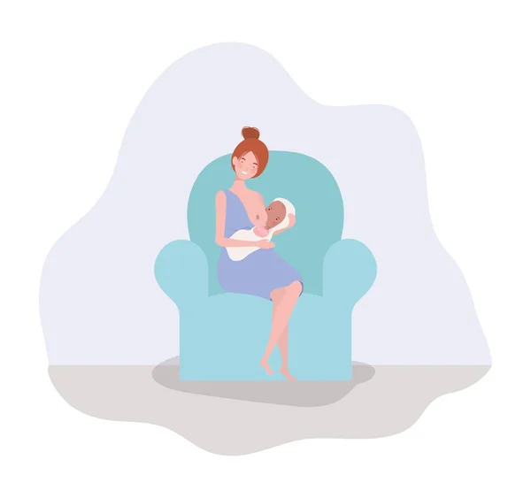 Cute mother with newborn baby in sofa — Stock Vector