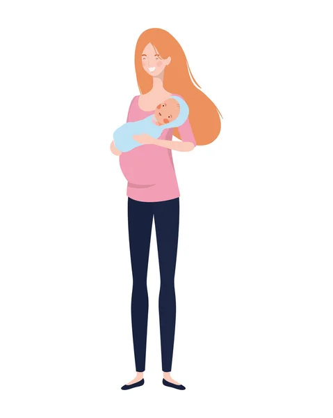 Frau mit neugeborenem Baby auf dem Arm — Stockvektor