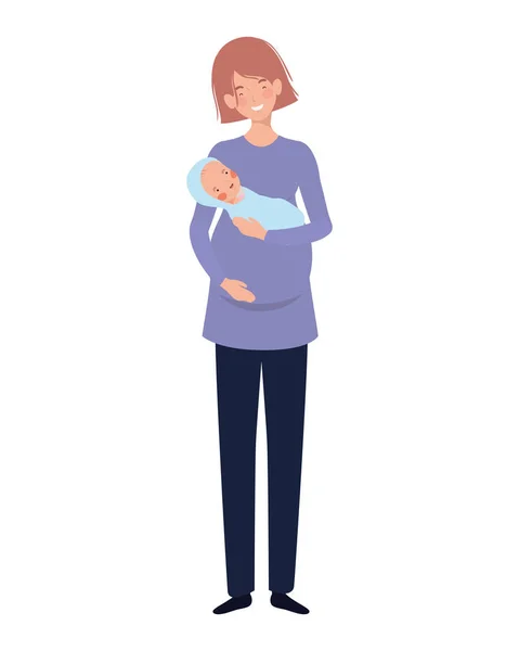 Vrouw staande met een pasgeboren baby in haar armen — Stockvector