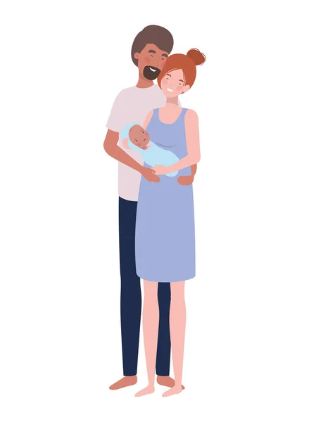 Mujer y hombre con bebé recién nacido — Vector de stock