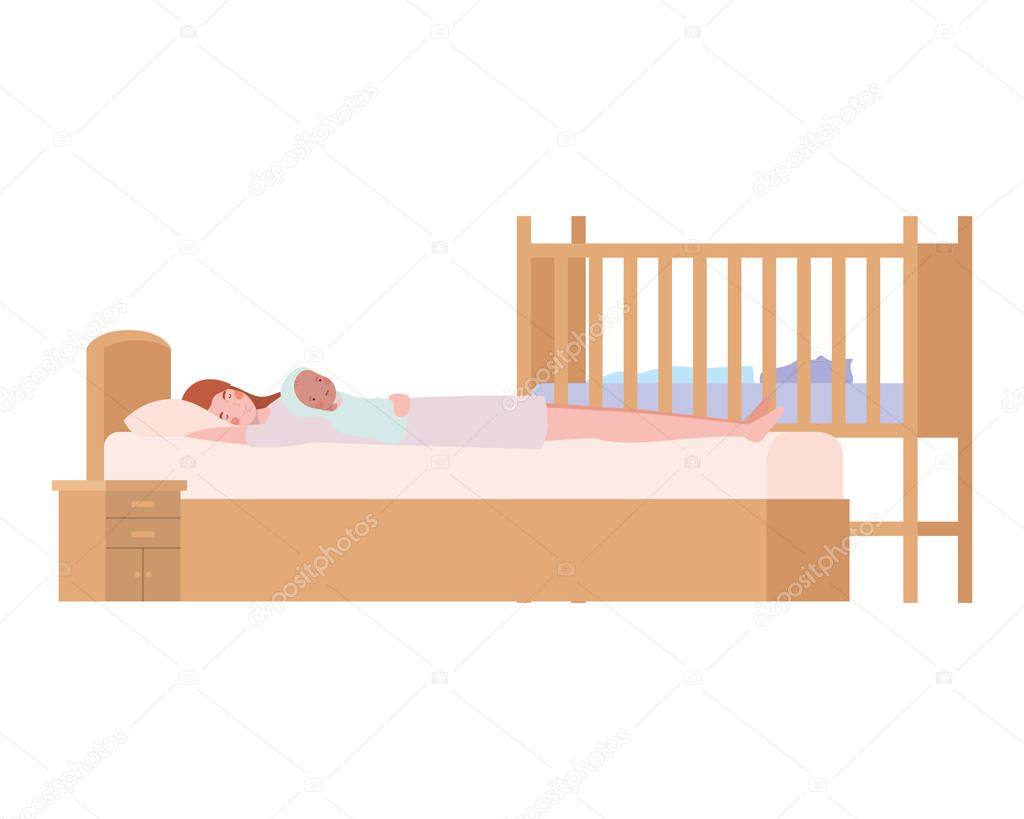 young woman with newborn baby in bed
