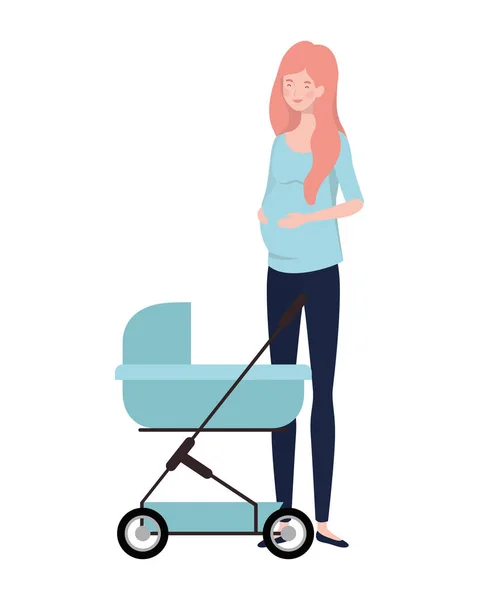 Жінка стоїть з новонародженою дитиною в колясці — стоковий вектор