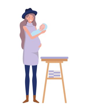 bebek bezi değişen yeni doğan bebek ile kadın