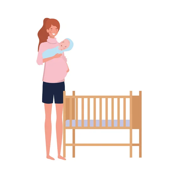 Ung kvinna med nyfött barn — Stock vektor