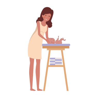 bebek bezi değişen yeni doğan bebek ile kadın