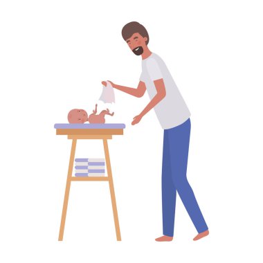 bebek bezi değişen yeni doğan bebek ile kadın