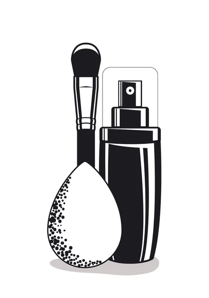 Botella de chapoteo con cepillo y productos de maquillaje gota — Archivo Imágenes Vectoriales