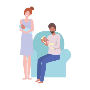 yeni doğan bebek ile kanepede oturan genç çift