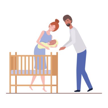 beşikte yeni doğmuş bebek ile kadın ve erkek