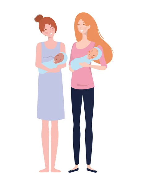 Kvinnor som står med en nyfödd bebis i famnen — Stock vektor