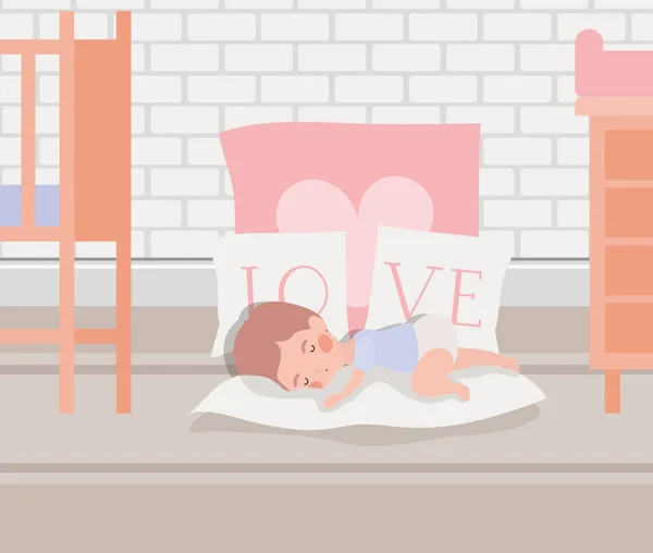 Küçük bebek erkek sevimli karakter uyku — Stok Vektör