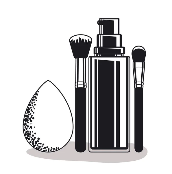 Butelka powitalny z pędzlem i kroplą makijaż produktów — Wektor stockowy