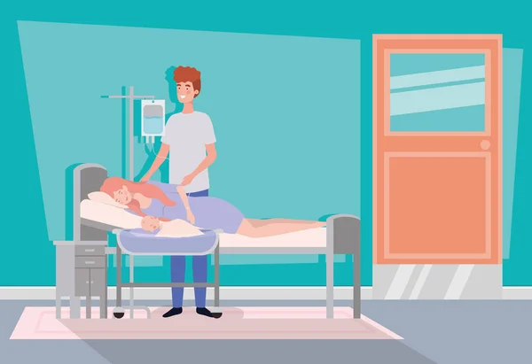 Föräldrar par med nyfödda barnet i sjukhuset rum — Stock vektor
