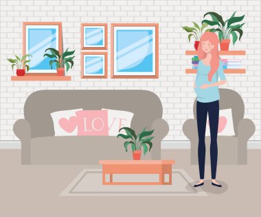 oturma odasında sahnede güzel kadın gebelik