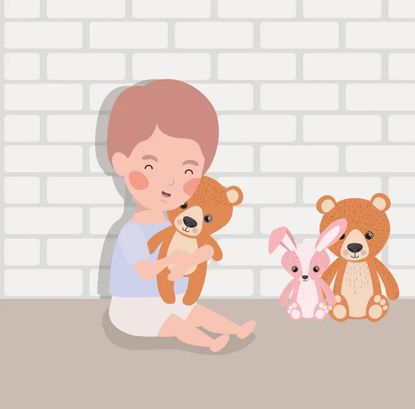 小男婴与填充玩具字符 — 图库矢量图片