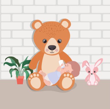 doldurulmuş oyuncak karakteri ile küçük bebek çocuk