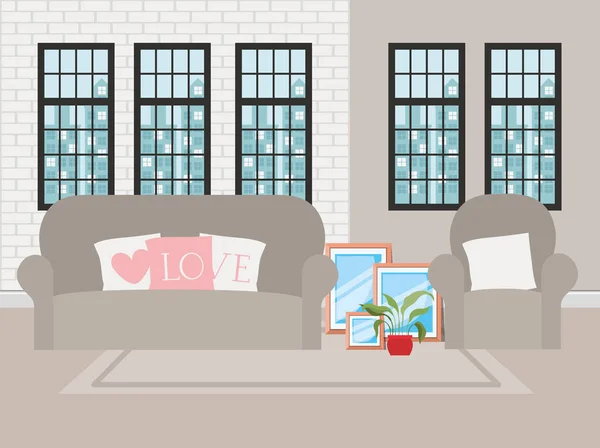 Beautiful living room house scene — Stock Vector