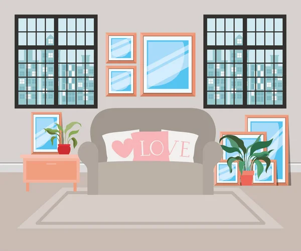 Beautiful living room house scene — Stock Vector