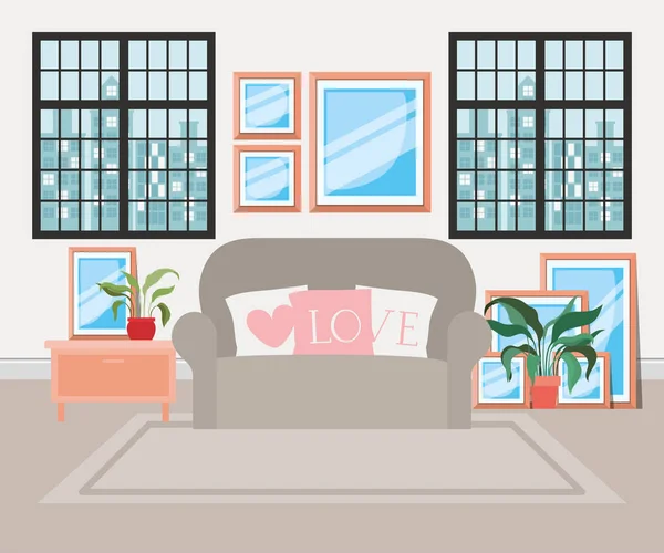 Beautiful living room house scene — Stock Vector