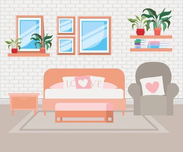 Beautiful bed room house scene — Stock Vector