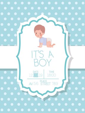 Küçük çocuklu bir erkek bebek duş kartı.