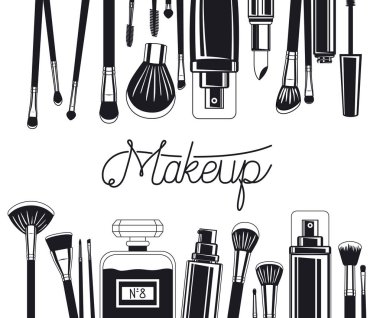 makyaj fırçaları ve ürün çerçevesi seti