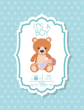 Bu çocuk ve ayı oyuncak ile bir erkek bebek duş kartı