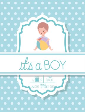 Bu çocuk ve plastik balon ile bir erkek bebek duş kartı