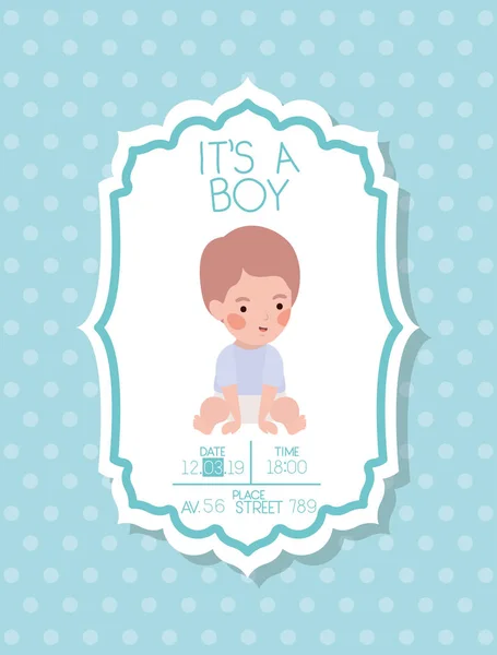 Its a boy baby shower card with little kid — Stockvector