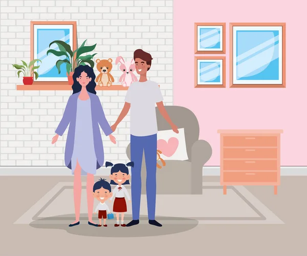 거실 에서 가족 장면 — 스톡 벡터