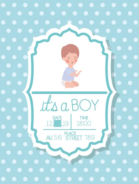 Its a boy baby shower card with little kid — Stockvector