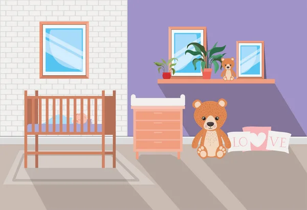 아름다운 아기 침대 방 장면 — 스톡 벡터