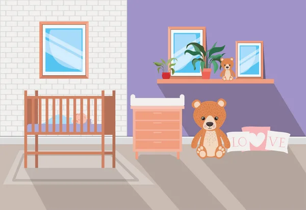 Hermoso bebé cama habitación escena — Archivo Imágenes Vectoriales