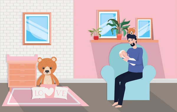 Carino madre con neonato in soggiorno — Vettoriale Stock