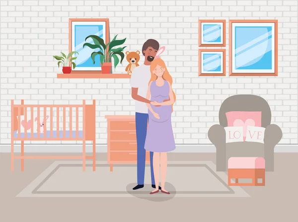 Embarazo pareja en bebé habitación escena — Archivo Imágenes Vectoriales