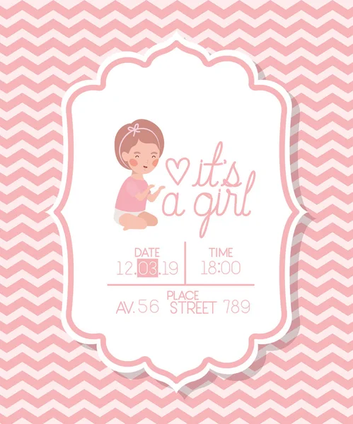 Es ist ein Mädchen Baby-Duschkarte mit kleinem Kind — Stockvektor