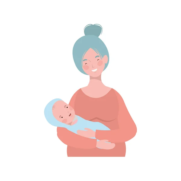 Vrouw met een pasgeboren baby in haar armen — Stockvector