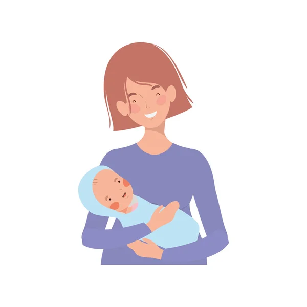 Vrouw met een pasgeboren baby in haar armen — Stockvector