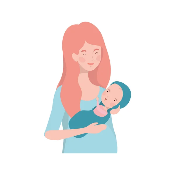 Woman with a newborn baby in her arms — Stock Vector