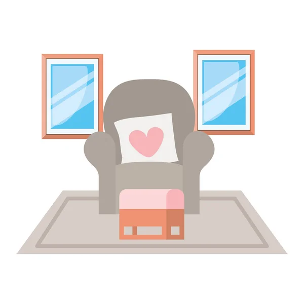 Beyaz arka plan ile oturma odasında rahat kanepe — Stok Vektör