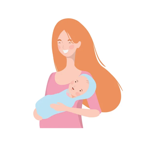 Woman with a newborn baby in her arms — Stock Vector
