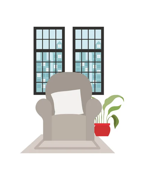 Comfortable sofa in living room with white background — Stock Vector