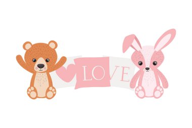 sevimli tavşan ve oyuncak ayı