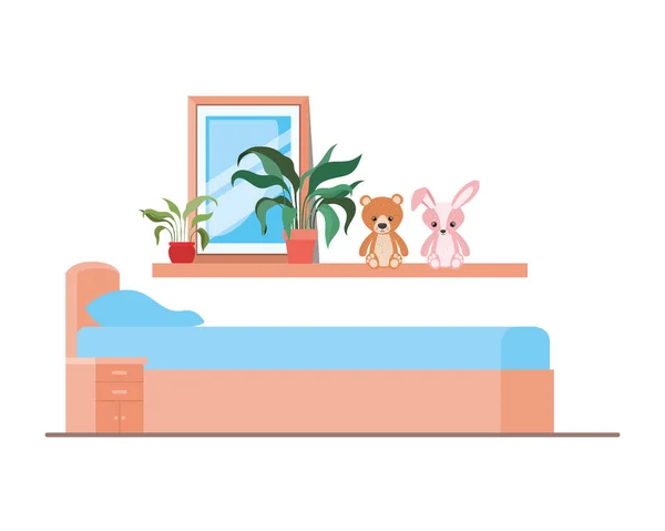 Room with bed isolated icon — Stock Vector